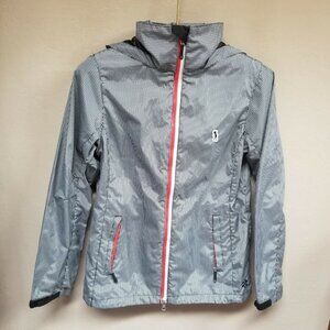 IZOD Womens XS Performx Black Gingham Windbreaker Jacket Hooded Packable Outdoor